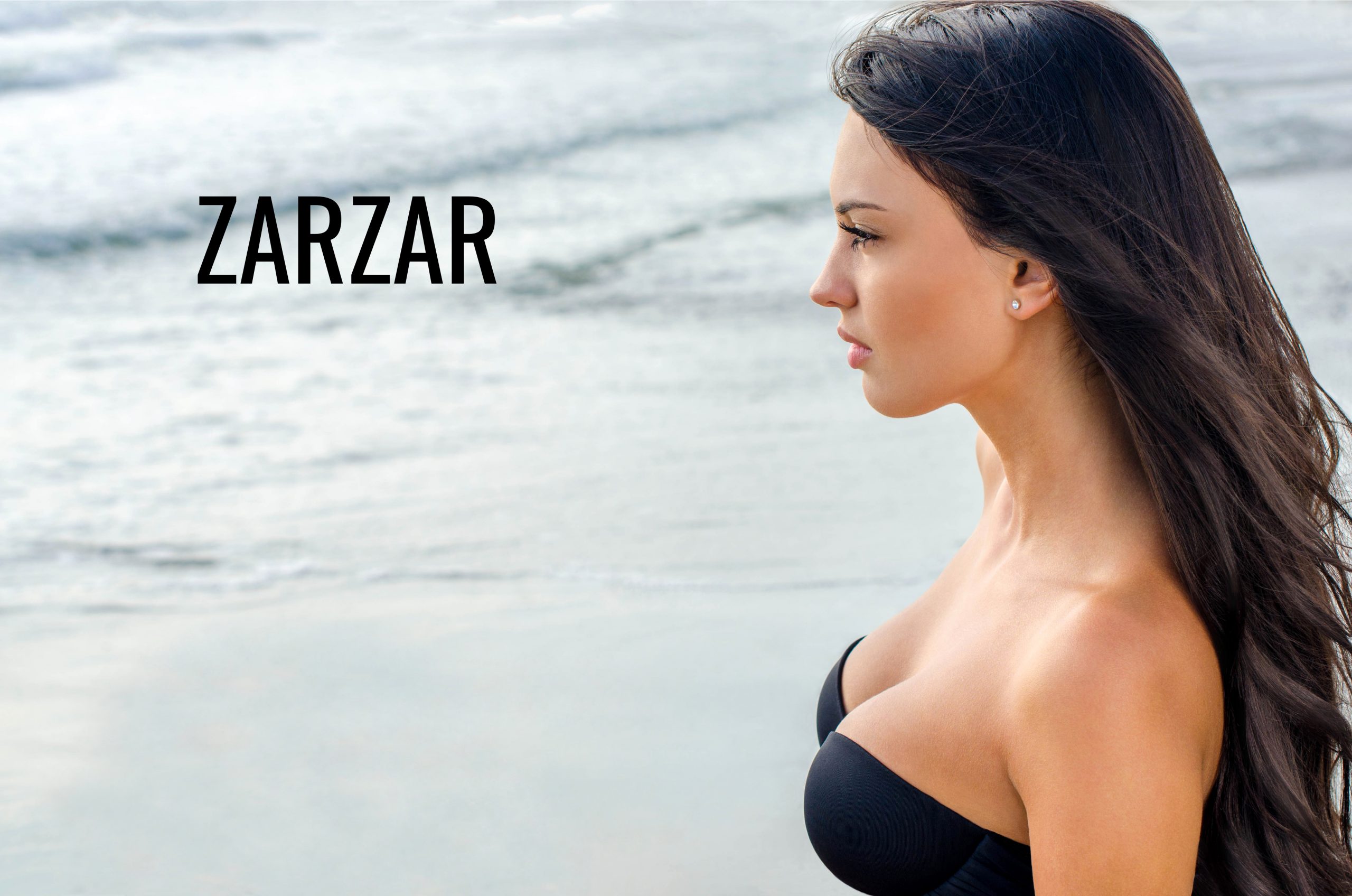 ZARZAR FASHION Swimwear For Women (Bikinis For Women). Sexy Brunette Girl Looking At The Beautiful Ocean (The Beautiful Sea).