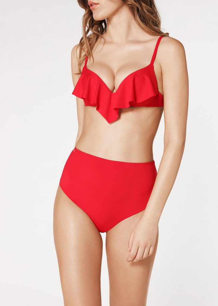 Sexy Ultra Push Up Ruffle Bikini Tops. Red Color Bikinis & Beautiful Swimwear For Women.