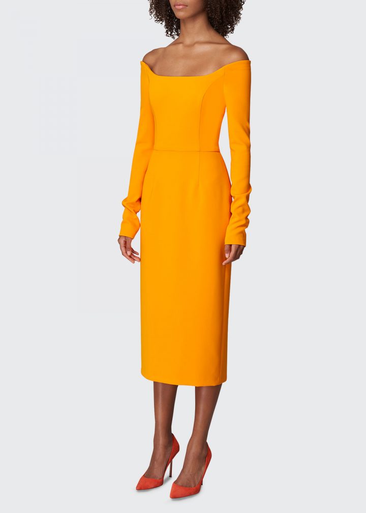 Off-the-Shoulder Crepe Midi Dress