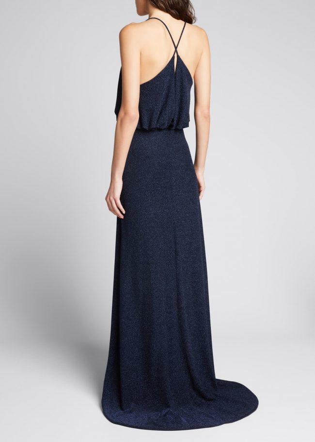 MONIQUE LHUILLIER Shimmer Plunging-Neck Sleeveless Gown.