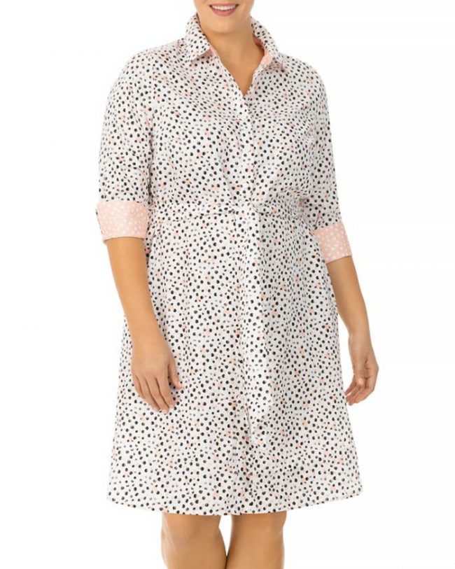 Foxcroft Plus Modern Dots Cotton Printed Shirt Dress