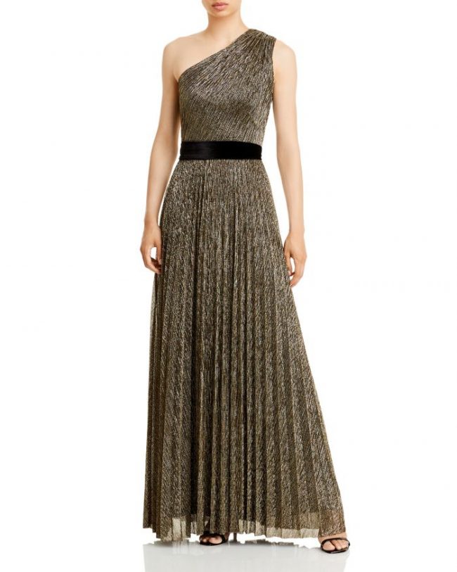 Aqua One Shoulder Metallic Gown - 100% Exclusive