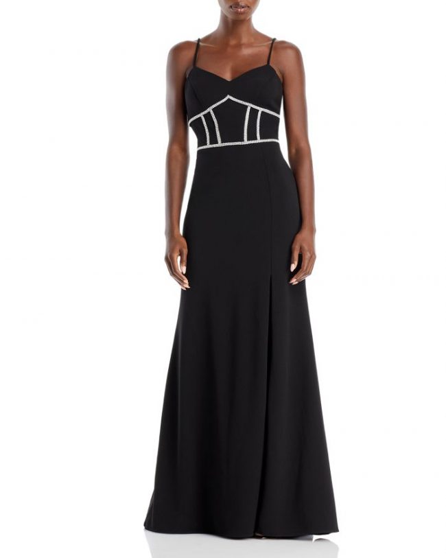 Aqua Embellished Scuba Crepe Gown - 100% Exclusive
