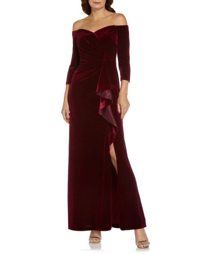 Adrianna Papell Off-the-Shoulder Velvet Gown