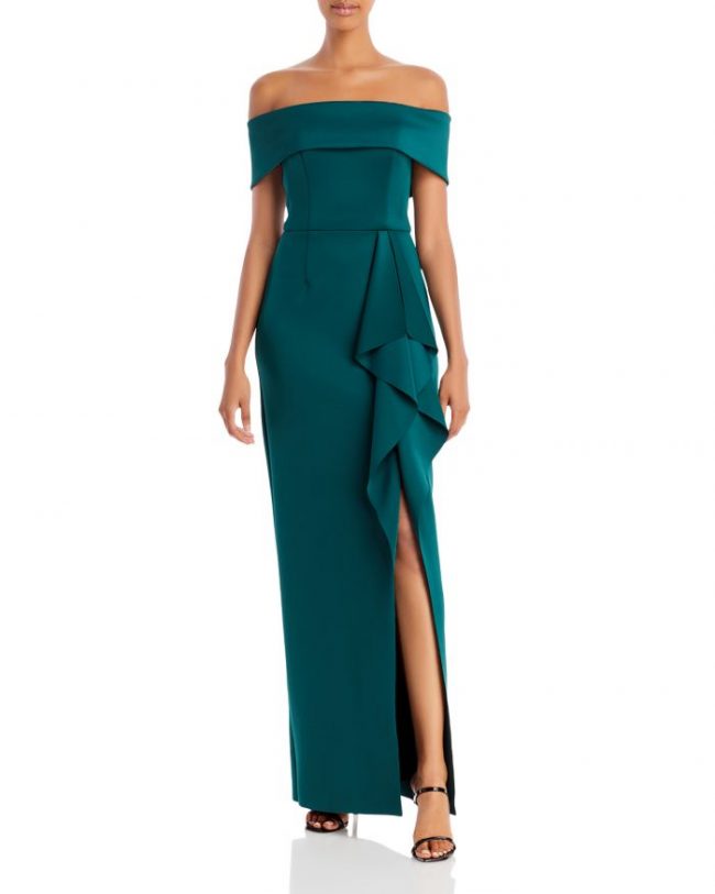 Aqua Off-the-Shoulder Cascade Gown - 100% Exclusive