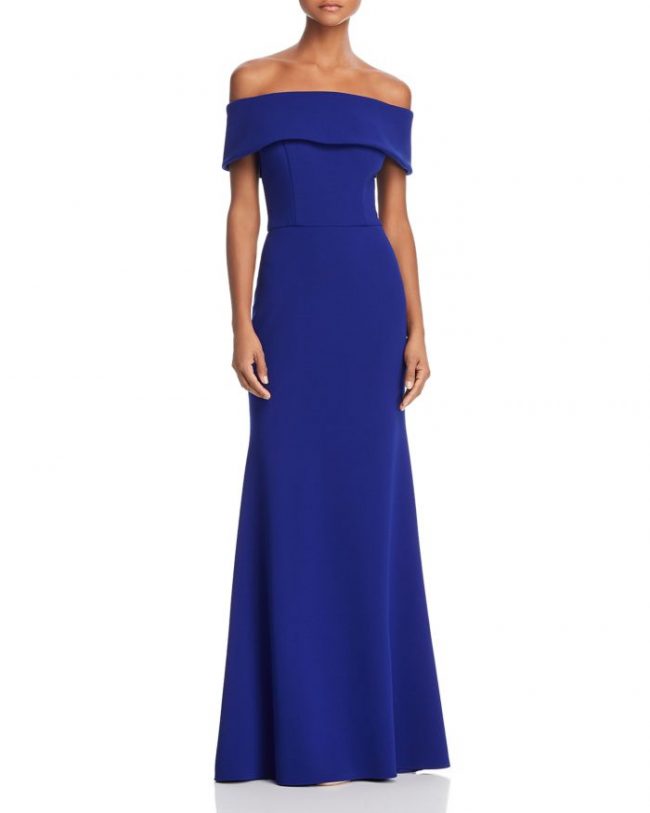Aqua Off-the-Shoulder Scuba Crepe Gown - 100% Exclusive