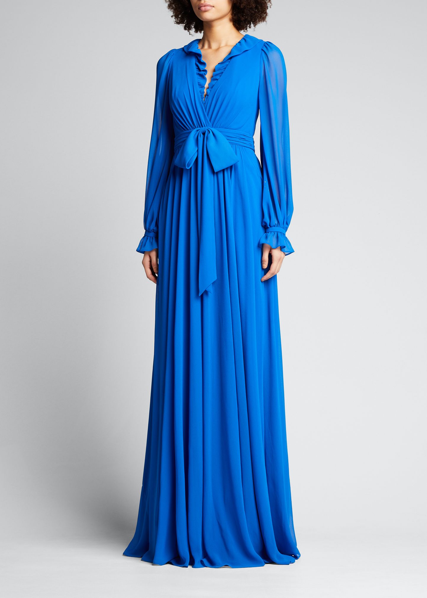 V-Neck Georgette Ruffle Full-Sleeve Gown – ZARZAR FASHION