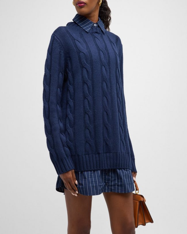 Aldrin Wool Cable-Knit Shirting Combo Mini Dress