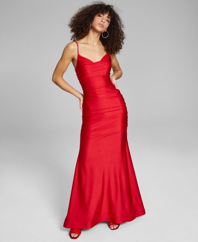 B Darlin Juniors' Shirred Gown, Created for Macy's - Red