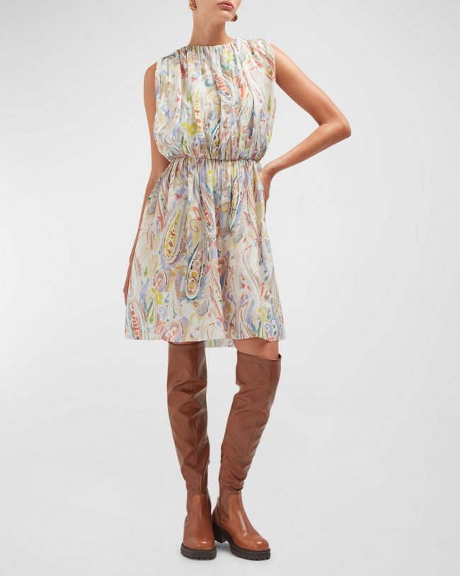 Cala Paisley-Print Gathered Sleeveless Mini Dress