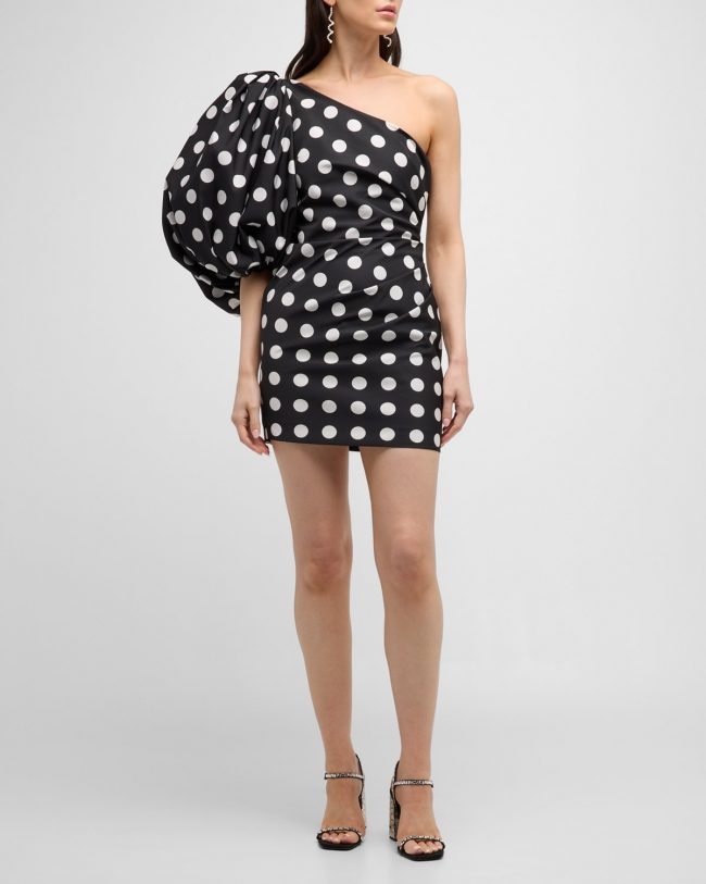 Cedro One-Shoulder Polka-Dot Mini Dress
