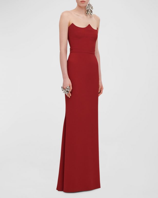 Curved Strapless Trumpet Evening Gown
