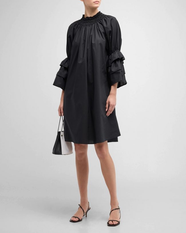 Daphne Ruched Tiered-Sleeve Mini Shift Dress