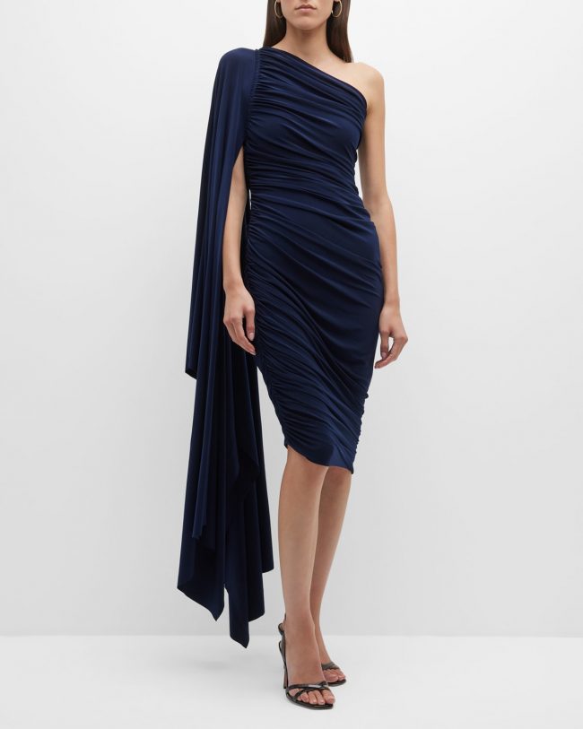 Diana Cape-Sleeve Asymmetric Mini Dress