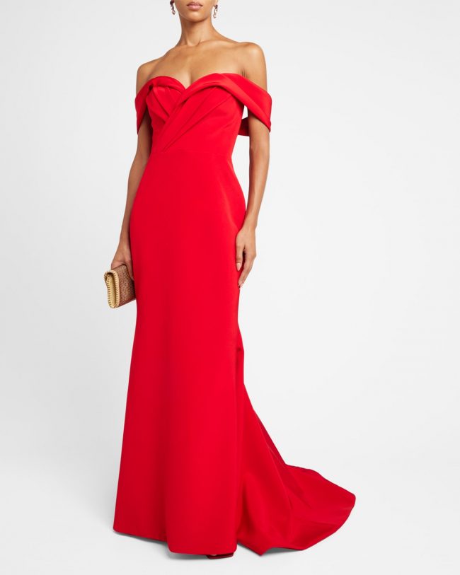 Draped Sweetheart Off-The-Shoulder Trumpet Gown