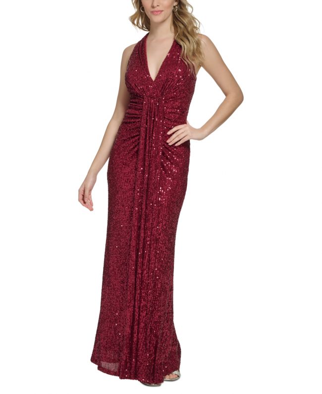 Eliza J Women's Halter-Neck Sequin Gown - Ruby Red