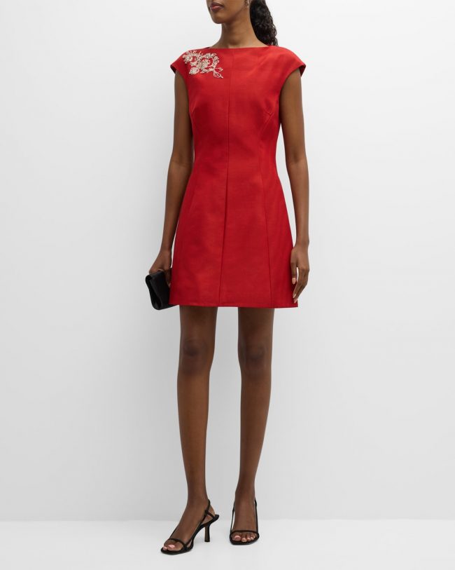 Embroidered Applique Sleeveless Mini A-Line Dress
