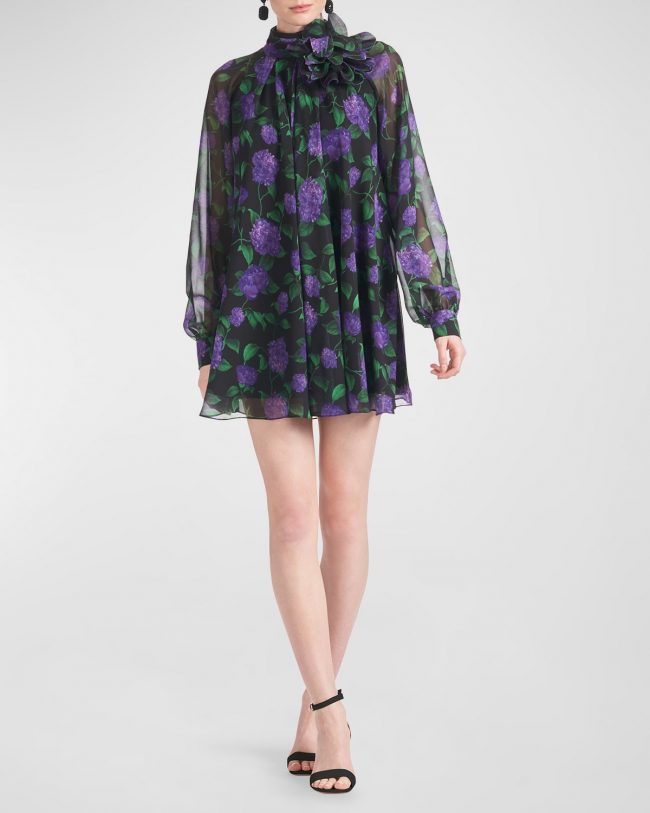 Fawn Floral-Print Ruffle Chiffon Mini Dress