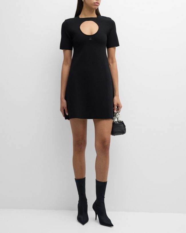 Holistic Cutout Short-Sleeve Milano Knit Mini Dress