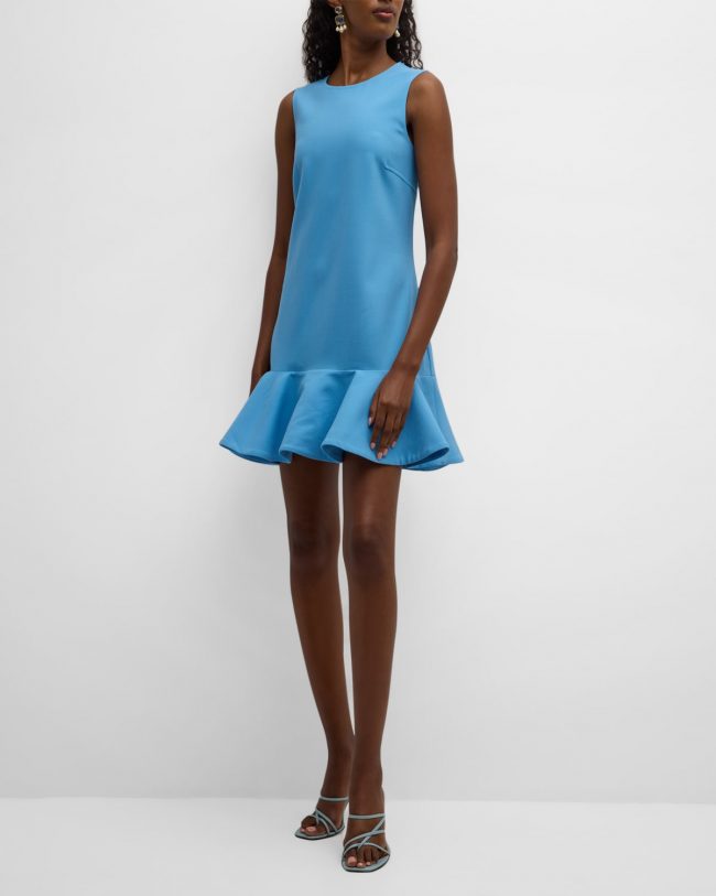 Jewel-Neck Drop-Waist Ruffle Sleeveless Mini Dress