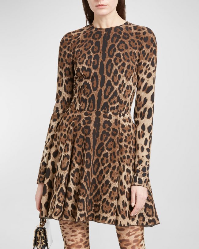 Leopard-Print Long-Sleeve Mini Dress