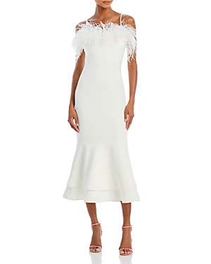 Likely Aurora Feather Trim Midi Gown