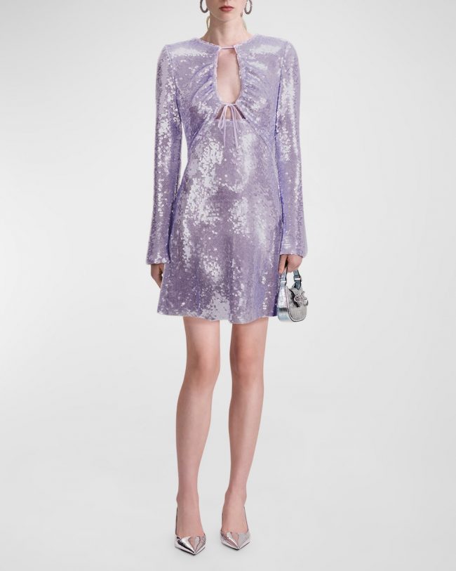 Lilac Sequin Keyhole Mini Dress