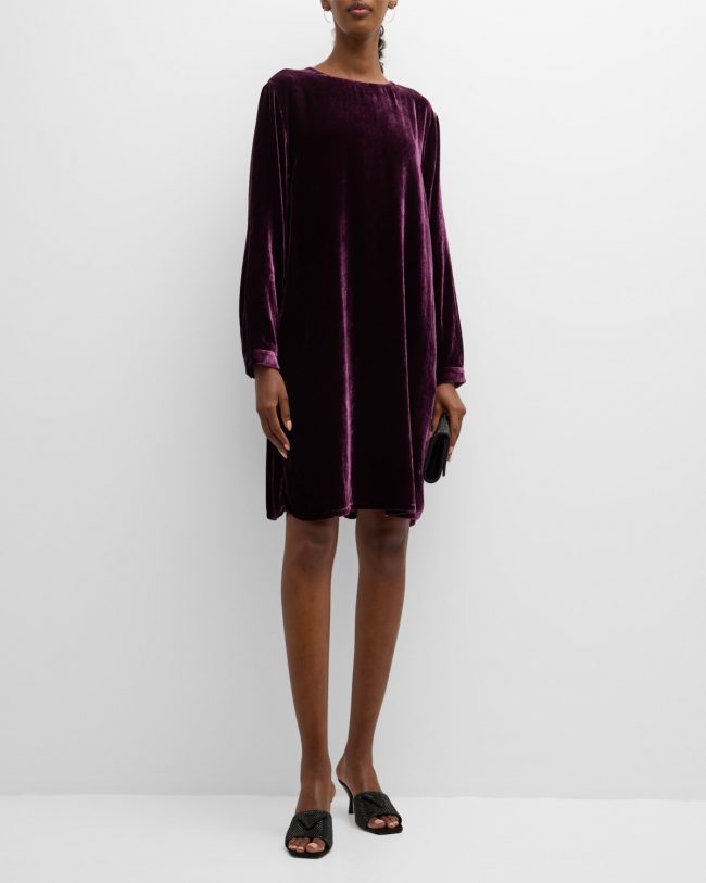 Long-Sleeve Velvet Mini Shift Dress