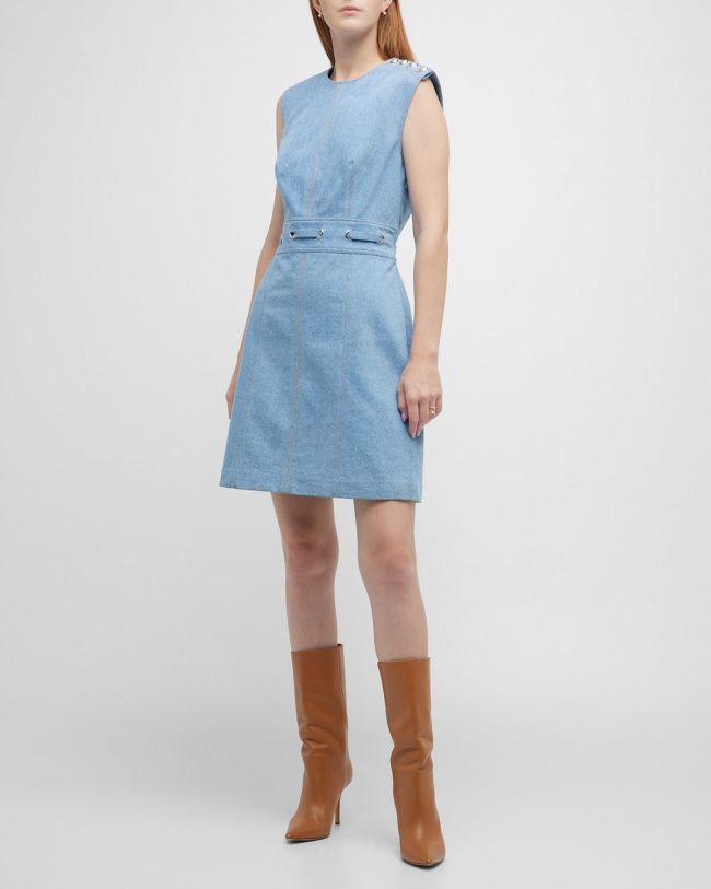 Makeba Denim Lace Sleeveless Mini Dress