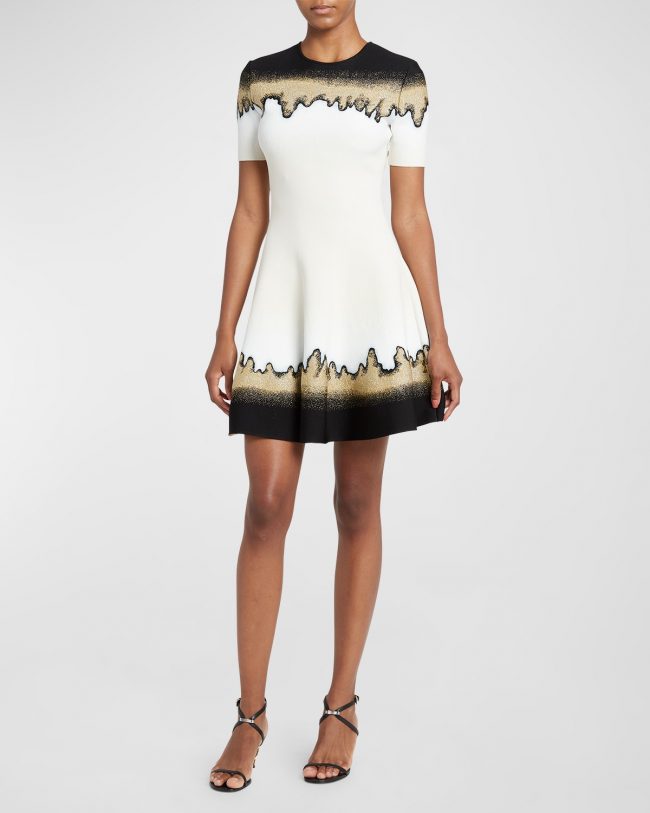 Metallic Jacquard Short-Sleeve Mini Dress