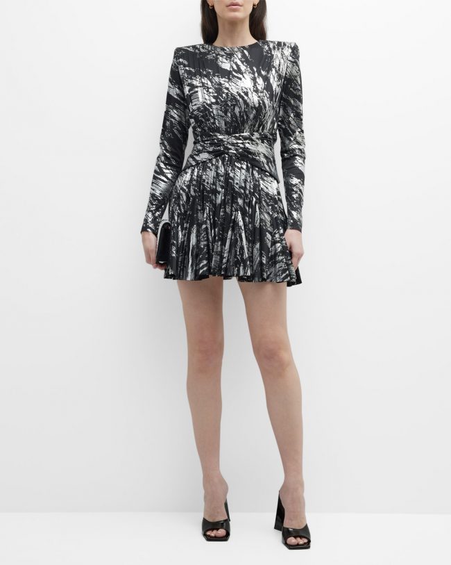 Metallic Striped Lace Fit-&-Flare Mini Dress