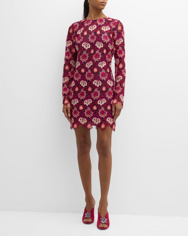 Nessa Long-Sleeve Floral Lace Mini Dress