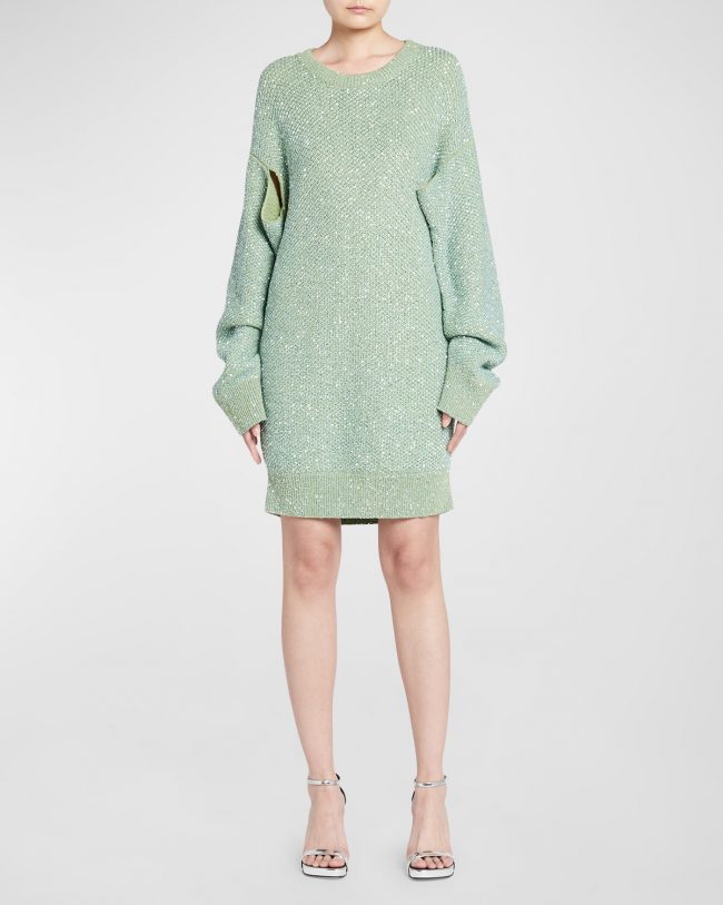 Paillette Rib Mini Sweater Dress
