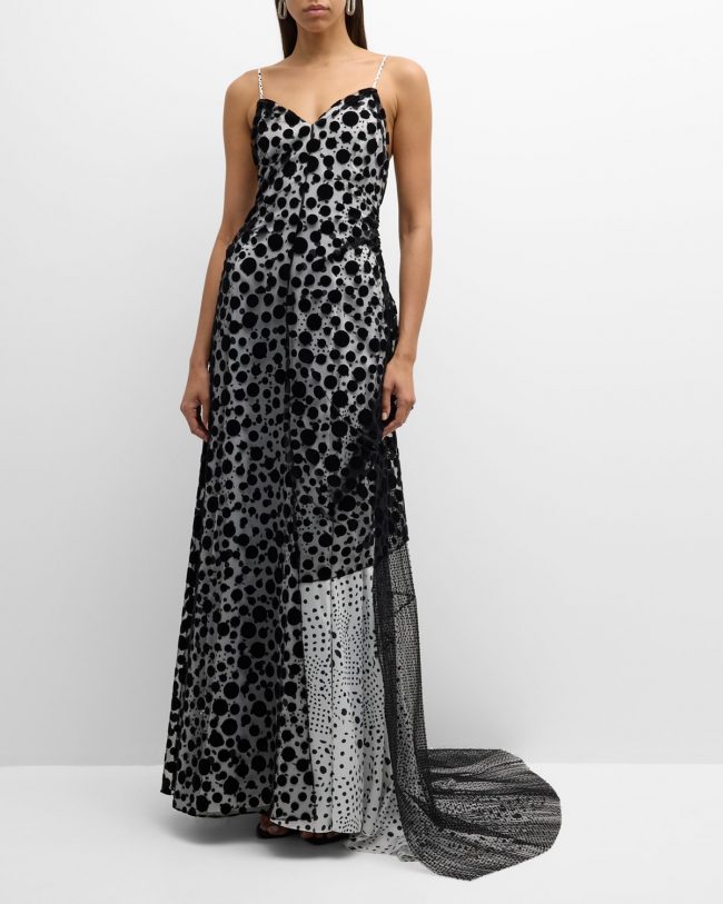 Polka-Dit Party Draped Tie-Back Sleeveless Gown