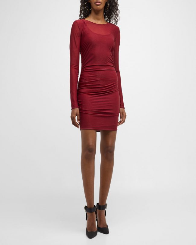 Ruched Long-Sleeve Bodycon Mini Dress