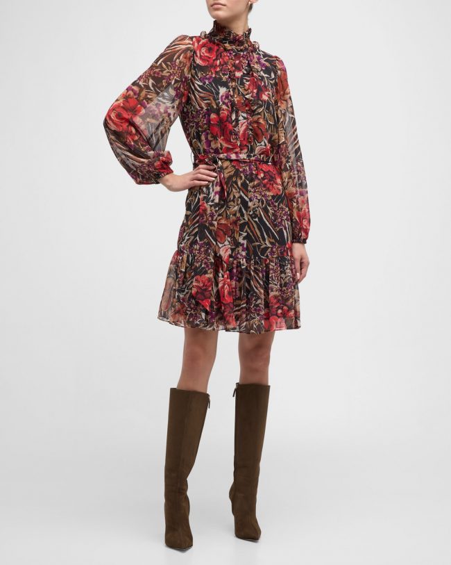 Sami Floral-Print Blouson-Sleeve Mini Dress