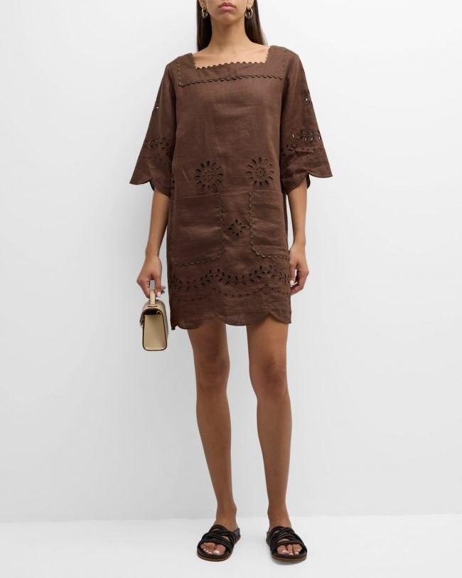 Scalloped Eyelet-Embroidered Shift Mini Dress