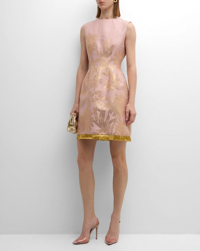 Sleeveless Jacquard Fringe Detail Mini Dress