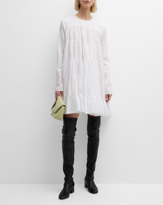 Soliman Tiered Long-Sleeve Mini Dress