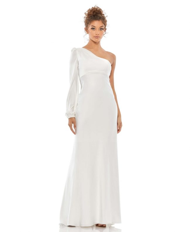 Women's Ieena Charmeuse One Sleeve Trumpet Gown - White