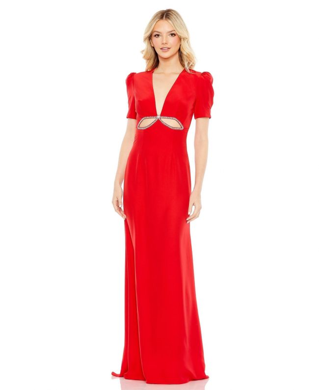 Women's Ieena Plunge Neck Puff Sleeve Cut Out Gown - Red