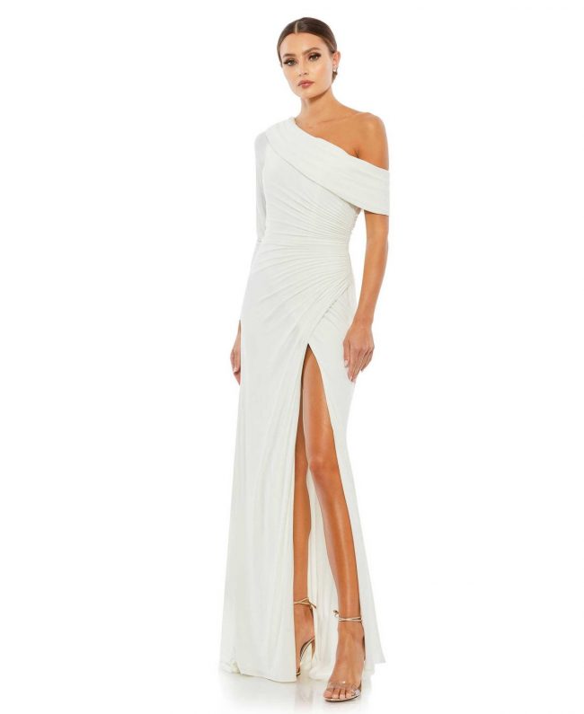 Women's Ieena Ruched Jersey Drop Shoulder Foldover Gown - White