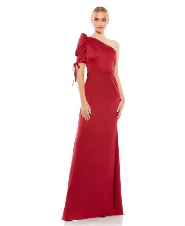Women's Ieena Satin One Shoulder Puff Sleeve Trumpet Gown - Deep red