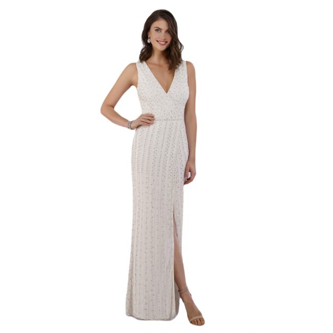 Women's Lara Brand Beaded Faux-Wrap V-Neck Bridal Gown - White