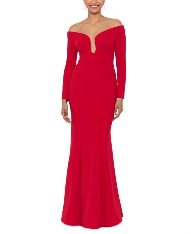Xscape Women's Off-The-Shoulder Keyhole-Neck Gown - Red