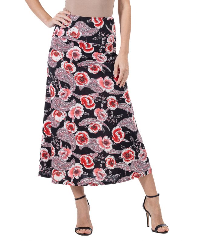 24seven Comfort Apparel Women's Floral Maxi Skirt - Pink Multi