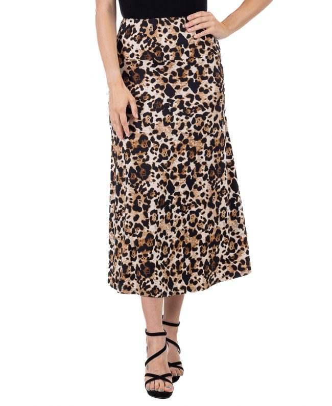 24seven Comfort Apparel Women's Print Maxi Skirt - Brown Multi