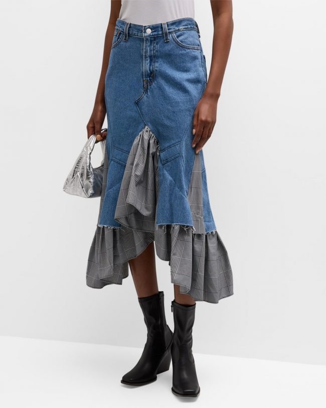 Abilene Plaid Denim Combo Midi Skirt