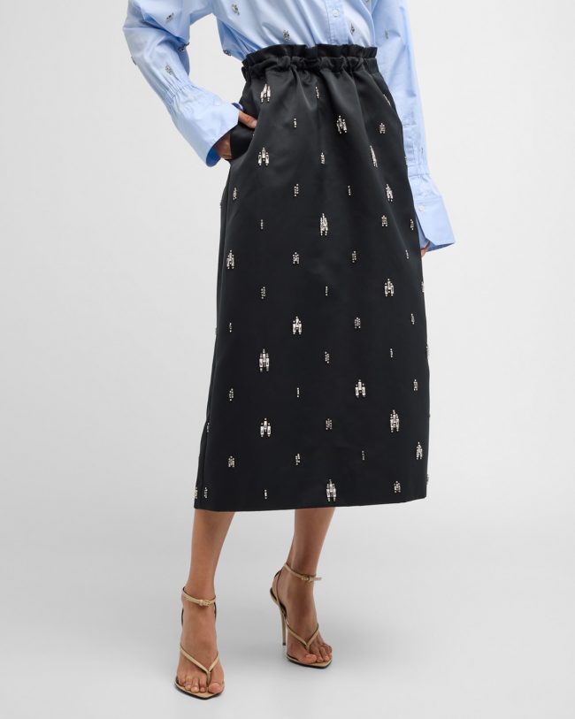 Alexia Jewel-Embellished Satin Midi Skirt