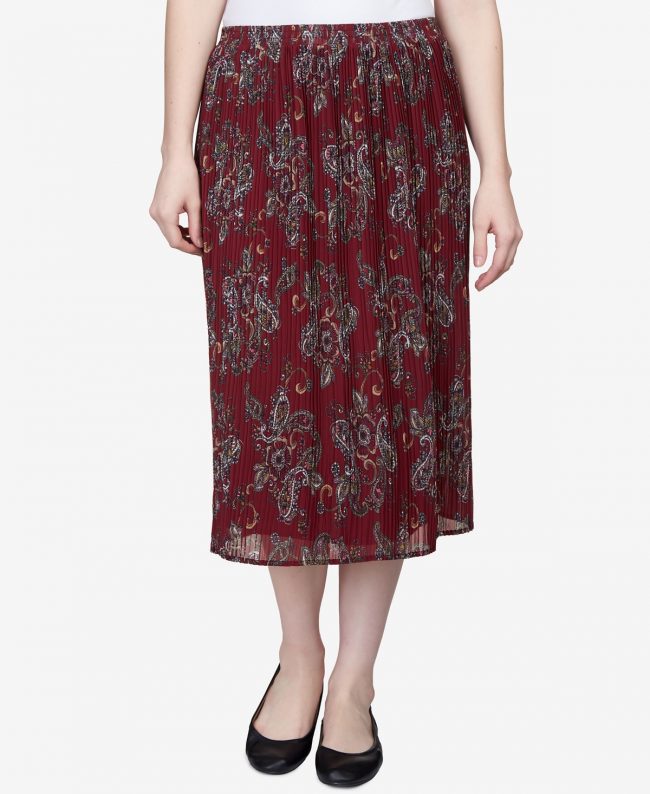 Alfred Dunner Petite Mulberry Street Casual Midi Paisley Skirt - Mulberry